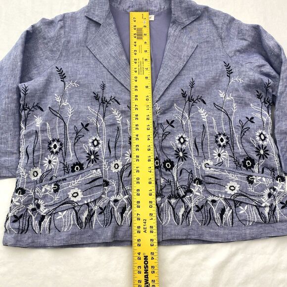 Coldwater Creek Linen Blazer Jacket Petite Large Embroidered Floral Pockets - Picture 10 of 13